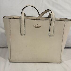 kate spade Cream Leather Tote with Gold Logo
